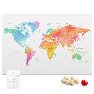 Tableau d’affichage en liège Carte du monde à l'aquarelle