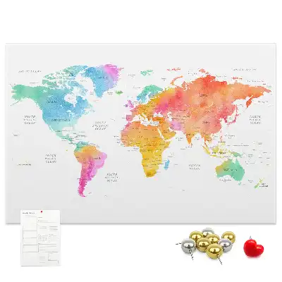 Tableau d’affichage en liège Carte du monde à l'aquarelle