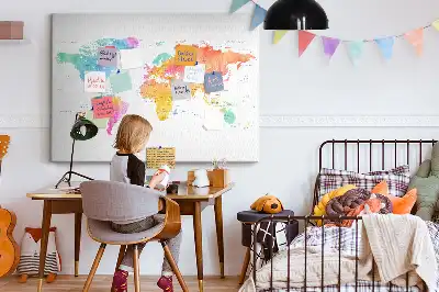 Tableau d’affichage en liège Carte du monde à l'aquarelle