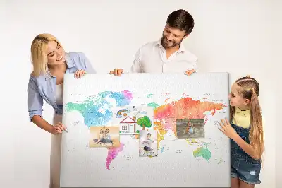 Tableau d’affichage en liège Carte du monde à l'aquarelle