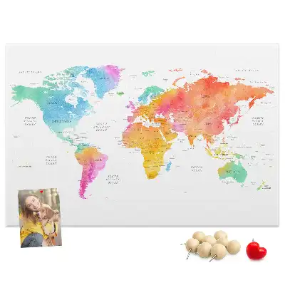 Tableau d’affichage en liège Carte du monde à l'aquarelle