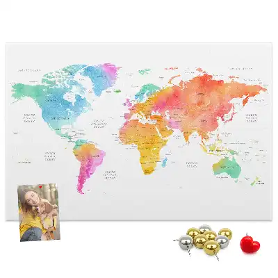 Tableau d’affichage en liège Carte du monde à l'aquarelle