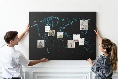 Tableau d’affichage en liège Contours de la carte du monde