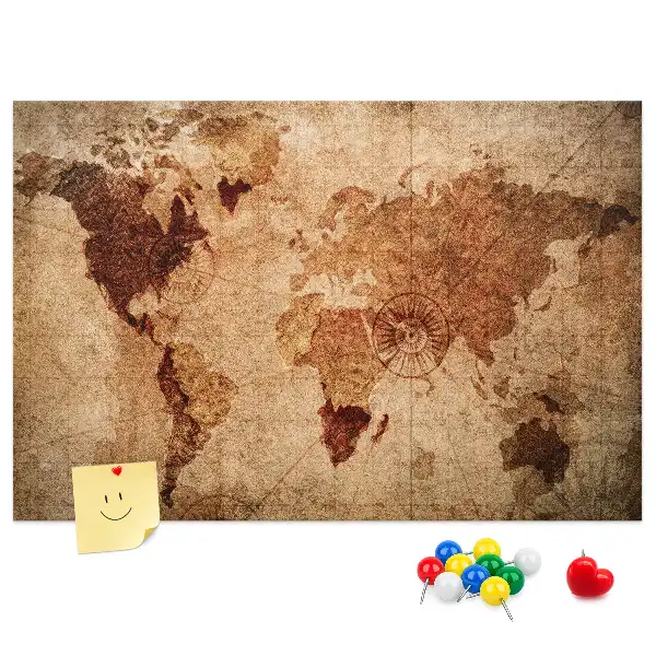 Tableau en liège déco Carte du monde antique stylisée