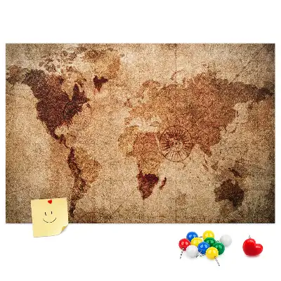 Tableau en liège déco Carte du monde antique stylisée