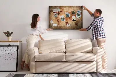 Tableau en liège déco Carte du monde antique stylisée