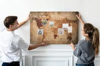 Tableau en liège déco Carte du monde antique stylisée