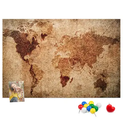 Tableau en liège déco Carte du monde antique stylisée