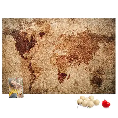 Tableau en liège déco Carte du monde antique stylisée