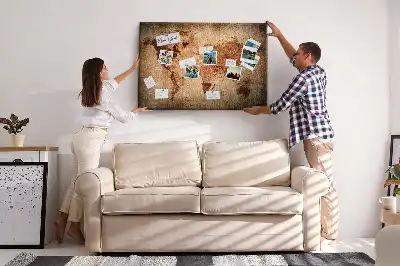 Tableau en liège déco Carte du monde antique stylisée