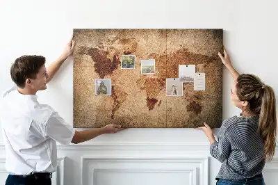 Tableau en liège déco Carte du monde antique stylisée