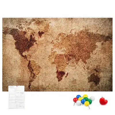 Tableau en liège déco Carte du monde antique stylisée