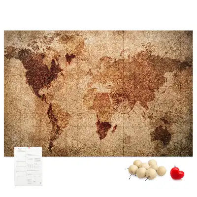 Tableau en liège déco Carte du monde antique stylisée