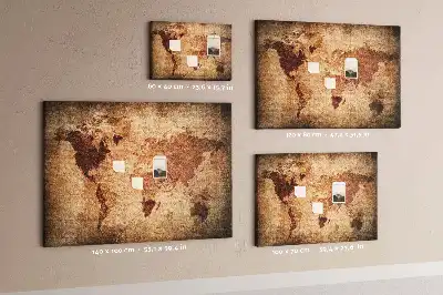 Tableau en liège déco Carte du monde antique stylisée