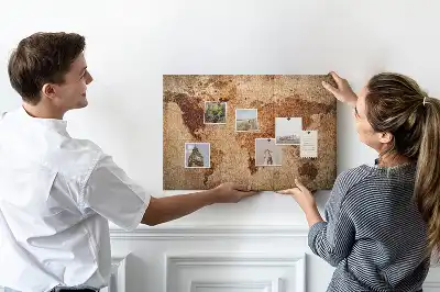 Tableau en liège déco Carte du monde antique stylisée