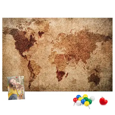 Tableau en liège déco Carte du monde antique stylisée