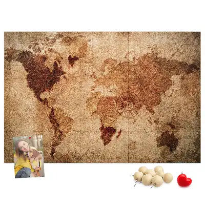 Tableau en liège déco Carte du monde antique stylisée
