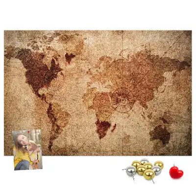 Tableau en liège déco Carte du monde antique stylisée