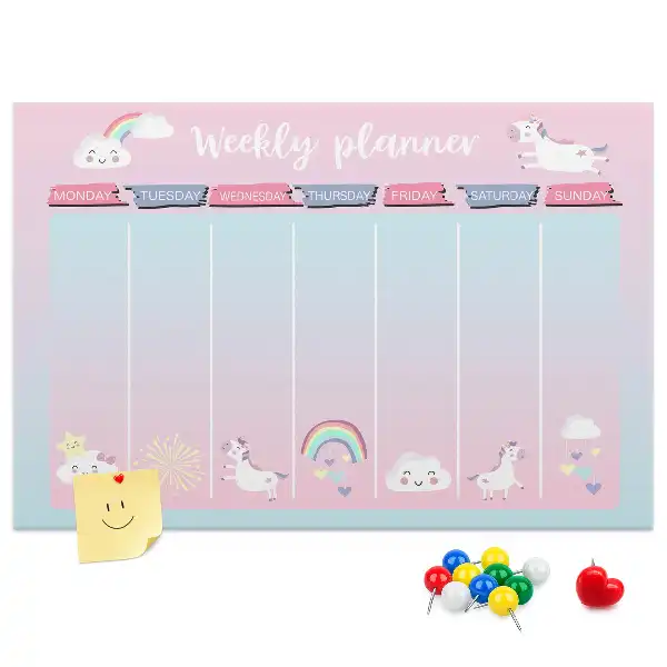 Tableau en liège déco Planificateur hebdomadaire licornes