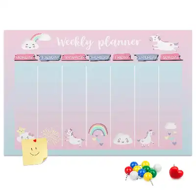Tableau en liège déco Planificateur hebdomadaire licornes