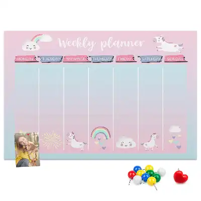 Tableau en liège déco Planificateur hebdomadaire licornes