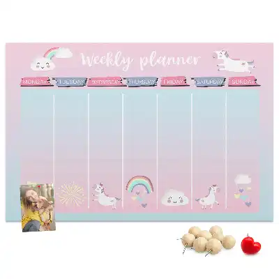 Tableau en liège déco Planificateur hebdomadaire licornes