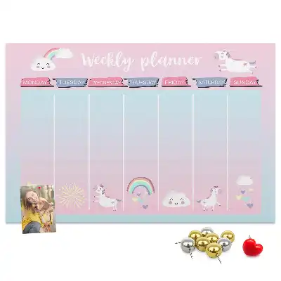 Tableau en liège déco Planificateur hebdomadaire licornes