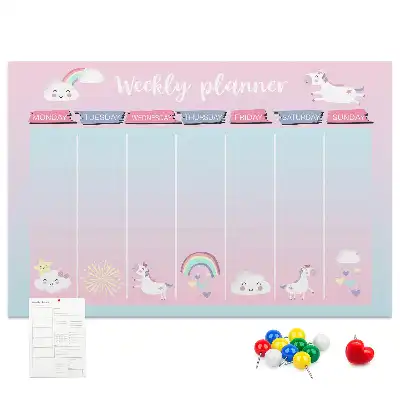 Tableau en liège déco Planificateur hebdomadaire licornes