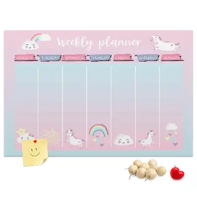 Tableau en liège déco Planificateur hebdomadaire licornes