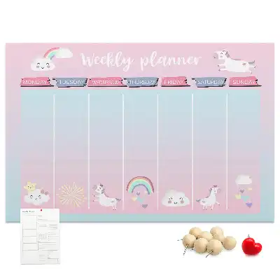 Tableau en liège déco Planificateur hebdomadaire licornes