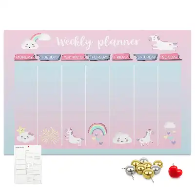 Tableau en liège déco Planificateur hebdomadaire licornes