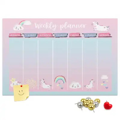 Tableau en liège déco Planificateur hebdomadaire licornes