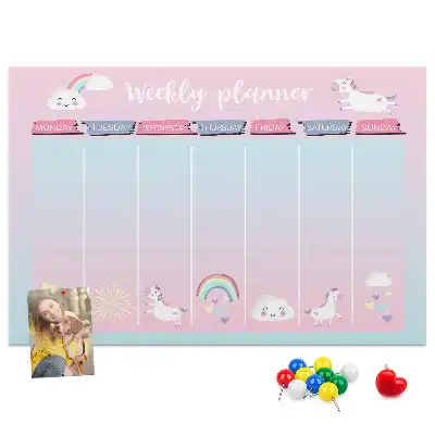 Tableau en liège déco Planificateur hebdomadaire licornes