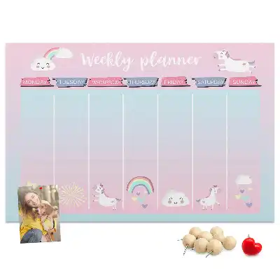 Tableau en liège déco Planificateur hebdomadaire licornes