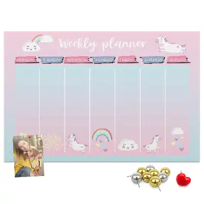 Tableau en liège déco Planificateur hebdomadaire licornes