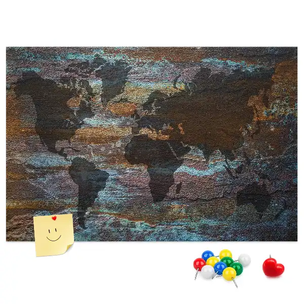 Tableau en liège déco Carte du monde rouille
