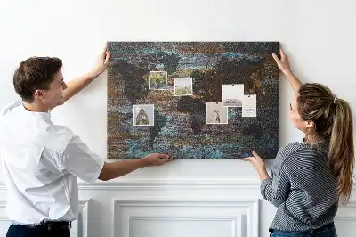 Tableau en liège déco Carte du monde rouille