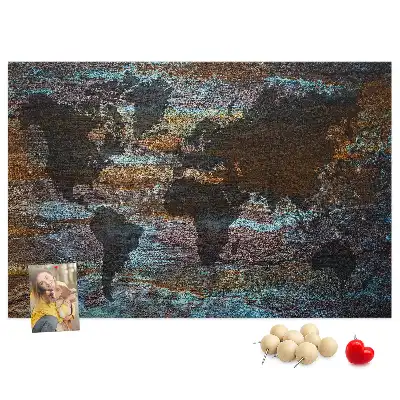 Tableau en liège déco Carte du monde rouille