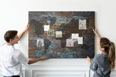 Tableau en liège déco Carte du monde rouille