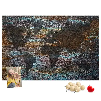 Tableau en liège déco Carte du monde rouille