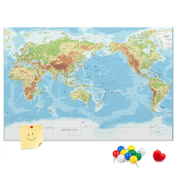 Tableau en liège déco Carte physique du monde