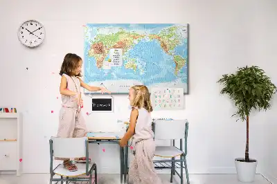 Tableau en liège déco Carte physique du monde