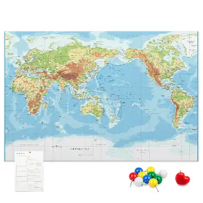 Tableau en liège déco Carte physique du monde