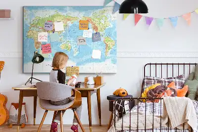 Tableau en liège déco Carte physique du monde