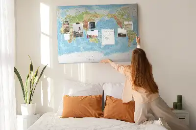 Tableau en liège déco Carte physique du monde