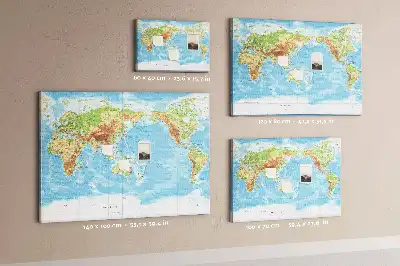 Tableau en liège déco Carte physique du monde