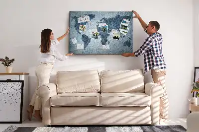 Tableau en liège déco Carte du monde peinte