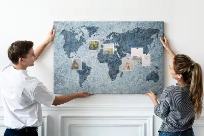 Tableau en liège déco Carte du monde peinte