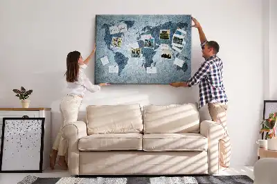 Tableau en liège déco Carte du monde peinte