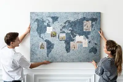 Tableau en liège déco Carte du monde peinte